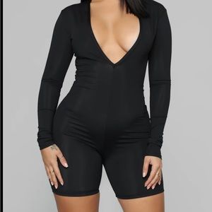 Black V-Neck Long Sleeve Romper